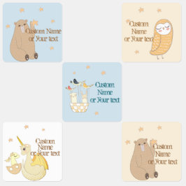 かわいいクマ、ドラゴン、フクロウ、星のカスタムデザイン ラベル