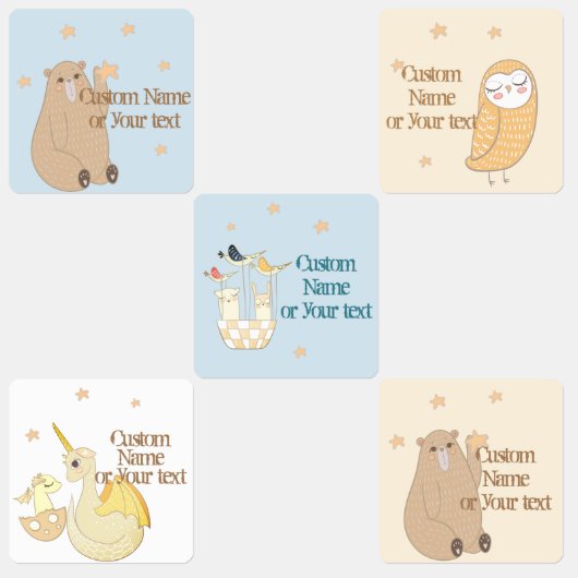 かわいいクマ、ドラゴン、フクロウ、星のカスタムデザイン ラベル (グループ)