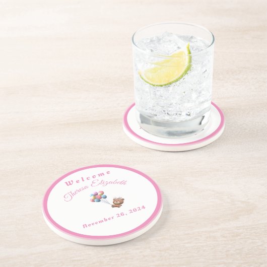 かわいいクマ&バルーン女の子サンドストーンコースター コースター (側面)