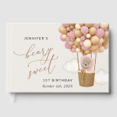 かわいいクマ、ピンクの風船、初めての誕生日 ゲストブック (正面)