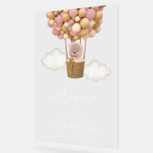 かわいいクマ、ピンク色のバルーン、最初の誕生日へようこそ アクリルサイン (傾斜)