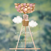 かわいいクマ、ピンク色のバルーン、最初の誕生日へようこそ アクリルサイン (ニュートラル)