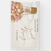 かわいいクマ、ピンク色のバルーン、最初の誕生日へようこそ 横断幕 (縦)