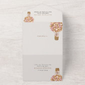 かわいいクマ、ピンク色のバルーン、第1誕生日 オールインワン招待状 (外側)