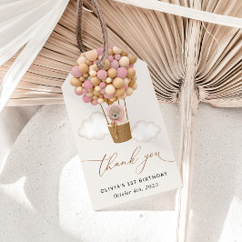 かわいいクマ、ピンク色のバルーン、第1誕生日 ギフトタグ