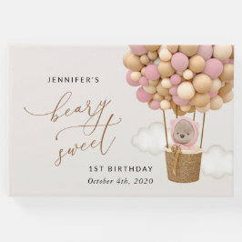 かわいいクマ、ピンク色のバルーン、第1誕生日 ゲストブック