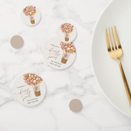 かわいいクマ、ピンク色のバルーン、第1誕生日 コンフェッティ