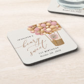 かわいいクマ、ピンク色のバルーン、第1誕生日 コースター (左側)