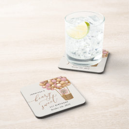 かわいいクマ、ピンク色のバルーン、第1誕生日 コースター