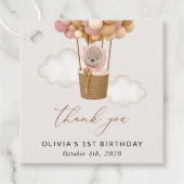 かわいいクマ、ピンク色のバルーン、第1誕生日 フェイバータグ (正面)