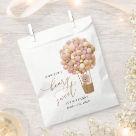 かわいいクマ、ピンク色のバルーン、第1誕生日 フェイバーバッグ