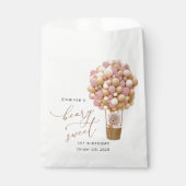 かわいいクマ、ピンク色のバルーン、第1誕生日 フェイバーバッグ (正面)