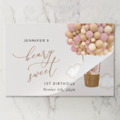 かわいいクマ、ピンク色のバルーン、第1誕生日 ペーパーパッド (折り畳み)