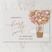 かわいいクマ、ピンク色のバルーン、第1誕生日 ペーパーパッド (正面)