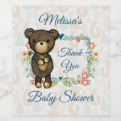 かわいいクマ&フローラリースベビーシャワー感謝してい ワインラベル (シングルラベル)