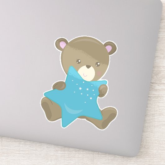 かわいいクマ、ベビークマ、小さなクマ、星を持つクマ シール (詳細)