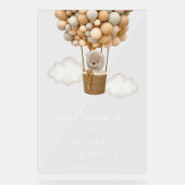 かわいいクマ、ベージュのバルーン、最初の誕生日へようこそ アクリルサイン (正面)