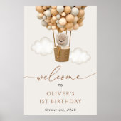 かわいいクマ、ベージュのバルーン、最初の誕生日へようこそ ポスター (正面)