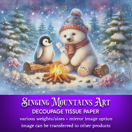 かわいいクマ&ペンギン冬のウッドランドアートデコップページ 薄葉紙