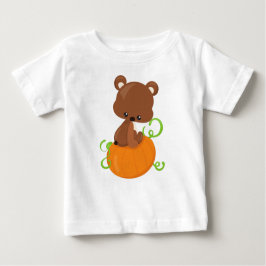 かわいいクマ、小さなクマ、茶色のクマ、かぼちゃ ベビーTシャツ