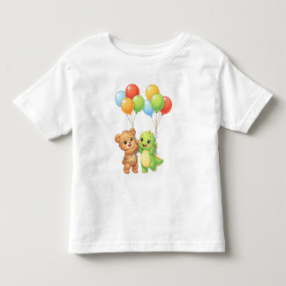 かわいいクマ & 恐竜風船 幼児誕生日Tシャツ トドラーTシャツ