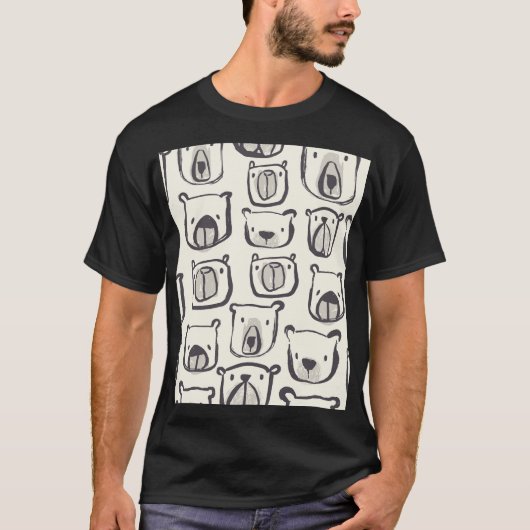 かわいいクマ、手で描かれたシームレスなパターン。 Tシャツ (正面)