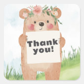 かわいいクマ 持ち物 名前やメッセージを入れて スクエアシール (正面)