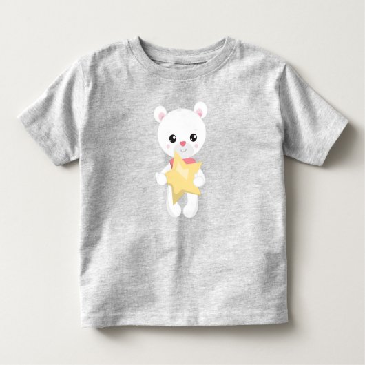 かわいいクマ，白いクマ，テディベア，ベビークマ，スター トドラーTシャツ (正面)