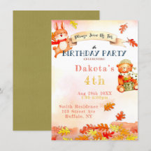 かわいいクマ 秋の誕生日パーティー招待状 2