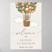 かわいいクマ、緑のバルーン、最初の誕生日へようこそ ポスター (正面)