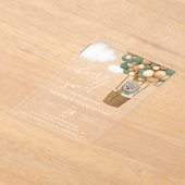 かわいいクマ、緑のバルーン、最初の誕生日 アクリル招待状 (レイダウン)