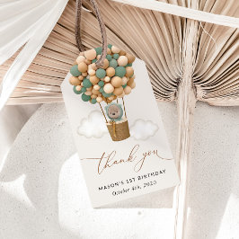 かわいいクマ、緑のバルーン、最初の誕生日 ギフトタグ