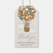 かわいいクマ、緑のバルーン、最初の誕生日 ギフトタグ (正面)