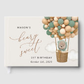 かわいいクマ、緑のバルーン、最初の誕生日 ゲストブック (正面)