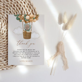 かわいいクマ、緑のバルーン、最初の誕生日 サンキューカード