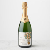 かわいいクマ、緑のバルーン、最初の誕生日 スパークリングワインラベル (正面)