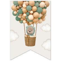 かわいいクマ、緑のバルーン、最初の誕生日