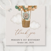 かわいいクマ、緑のバルーン、最初の誕生日 フェイバータグ (正面)