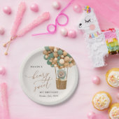 かわいいクマ、緑のバルーン、最初の誕生日 ペーパープレート (パーティー)