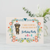 かわいいクマ & 花のリースの誕生日招待状 招待状 (スタンド正面)