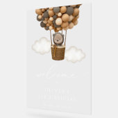 かわいいクマ、茶色のバルーン、最初の誕生日へようこそ アクリルサイン (傾斜)