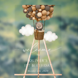 かわいいクマ、茶色のバルーン、最初の誕生日へようこそ アクリルサイン