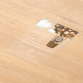 かわいいクマ、茶色のバルーン、最初の誕生日 アクリル招待状 (レイダウン)