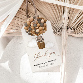 かわいいクマ、茶色のバルーン、最初の誕生日 ギフトタグ