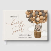 かわいいクマ、茶色のバルーン、最初の誕生日 ゲストブック (正面)