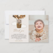 かわいいクマ、茶色のバルーン、最初の誕生日 サンキューカード (正面)