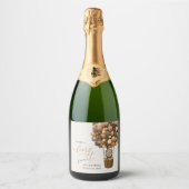 かわいいクマ、茶色のバルーン、最初の誕生日 スパークリングワインラベル (正面)