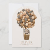 かわいいクマ、茶色のバルーン、最初の誕生日 招待状 (裏面)