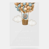 かわいいクマ、青いバルーン、最初の誕生日へようこそ アクリルサイン (正面)