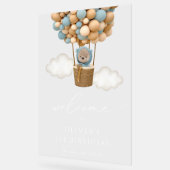 かわいいクマ、青いバルーン、最初の誕生日へようこそ アクリルサイン (傾斜)